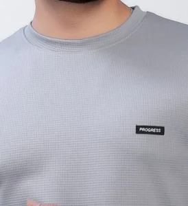 sti Men Self Design Round Neck Polyester Grey T-Shirt