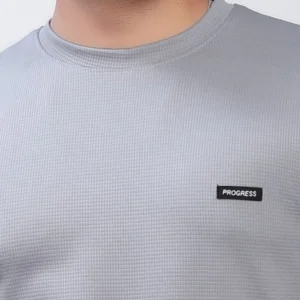 sti Men Self Design Round Neck Polyester Grey T-Shirt
